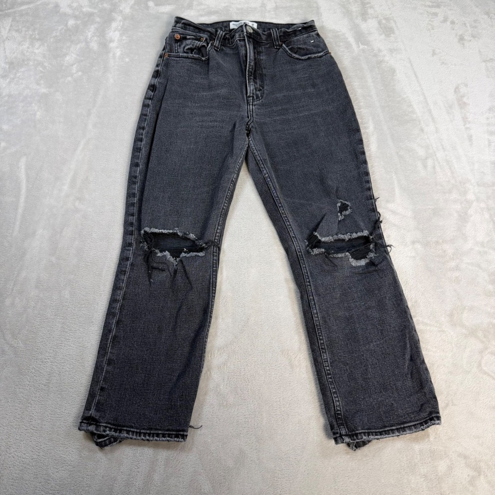 Abercrombie & Fitch Ankle Straight Curve Love Jeans Womens 26/2S Black Denim